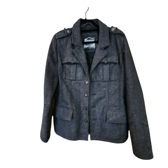 Buckled Black Label Slim Fit Grey Tweed Military Jacket - Picture 1 of 3